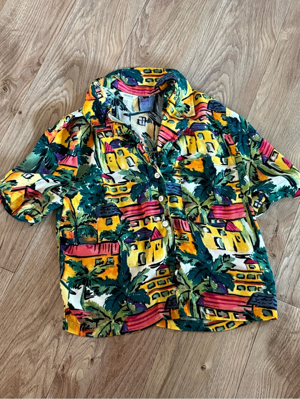 Festival bold print button up shirt, size Medium